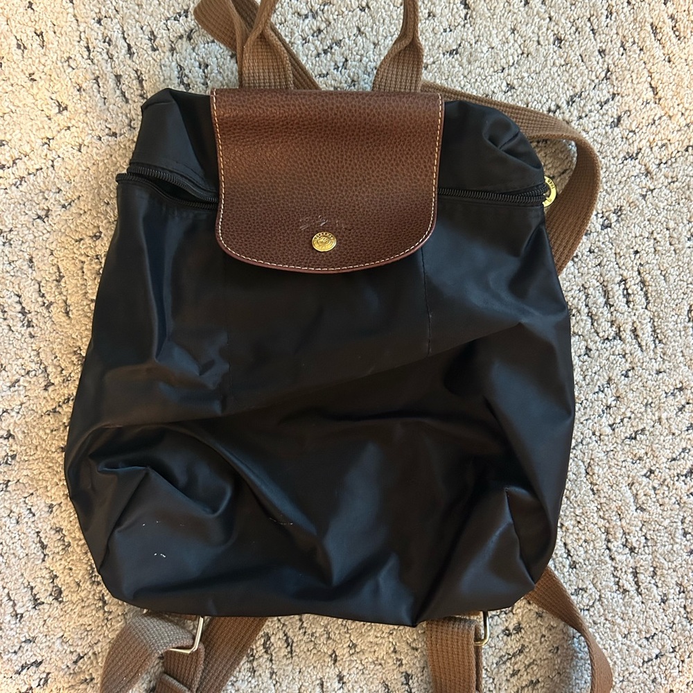 Brown and Black Longchamp Backpack